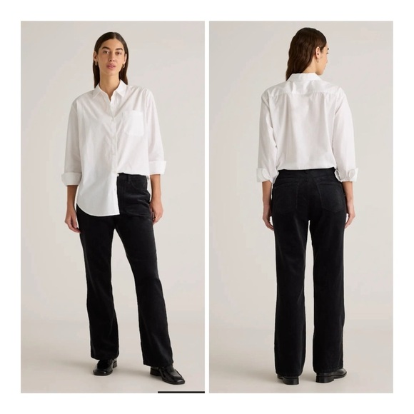 NEW Quince Women's Black Organic Stretch Corduroy Flare Pants Preppy Classic 2